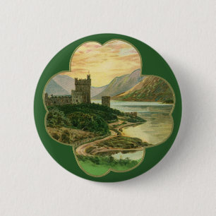 Vintage Lucky Gold Shamrock mit einer irischen Bur Button