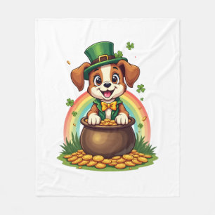 Vintage Lucky Leprechaun Welpe Regenbogen Goldtopf Fleecedecke