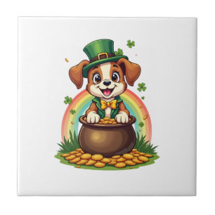 Vintage Lucky Leprechaun Welpe Regenbogen Goldtopf Fliese