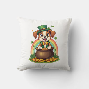 Vintage Lucky Leprechaun Welpe Regenbogen Goldtopf Kissen