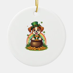 Vintage Lucky Leprechaun Welpe Regenbogen-Topf-Gol Keramik Ornament