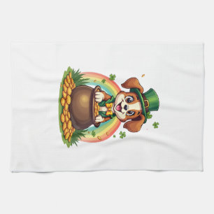 Vintage Lucky Leprechaun Welpen Regenbogen Topf mi Geschirrtuch