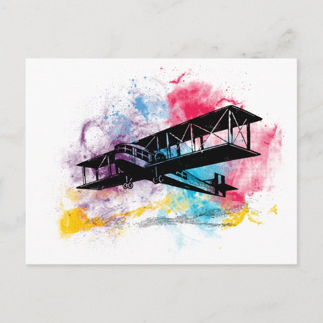 Vintage Luftfahrzeuge mit bunten Wolken Postkarte (Vorderseite)