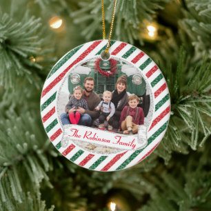 Vintage Luftpost Glitter Weihnachtsfamilienfoto Ce Keramik Ornament