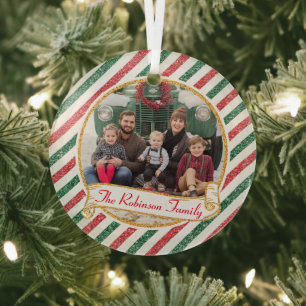 Vintage Luftpost Glitter Weihnachtsfamilienfoto Gl Ornament Aus Glas