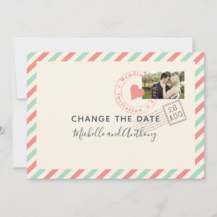 Vintage Luftpost-Hochzeit neues Datum Foto Save The Date