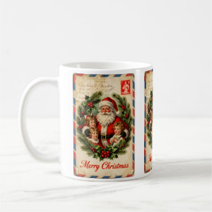Vintage Luftpost Weihnachtsmann Kinder Kaffeetasse
