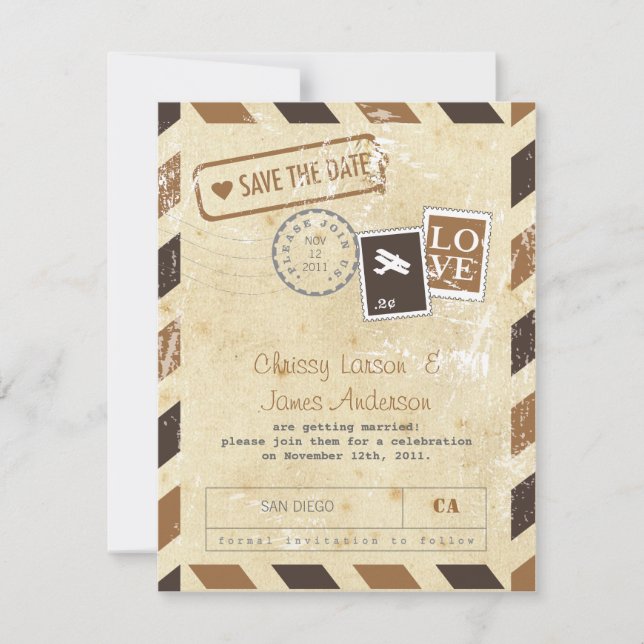 Vintage Luftpostkarte Save the Date (Vorderseite)