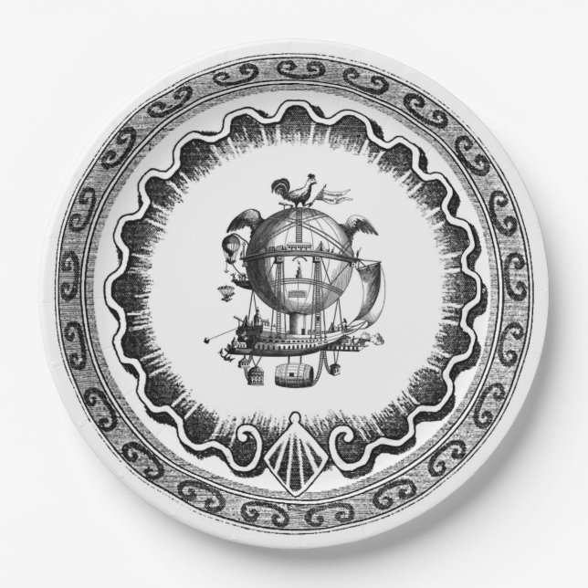 Vintage-Luftschiff-Steampunk-Design Pappteller (Vorderseite)