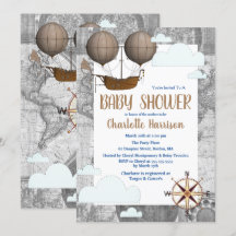 Vintage Luftschiff & Wolken Welt Reise Babyparty