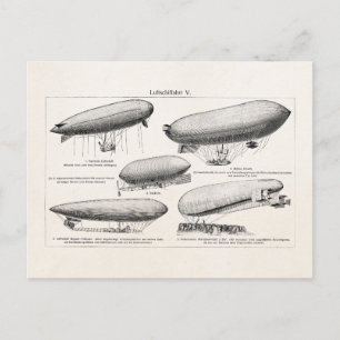 Vintage Luftschiffe Zeppeline Retro Heißluftballon Postkarte