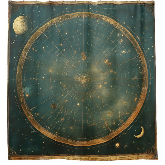 Vintage Lunar Celestial Map Design (2) Duschvorhang (Vorderseite)