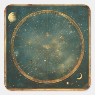 Vintage Lunar Celestial Map Design (2) Quadratischer Aufkleber