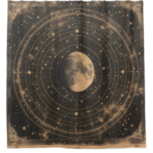 Vintage Lunar Celestial Map Design Duschvorhang
