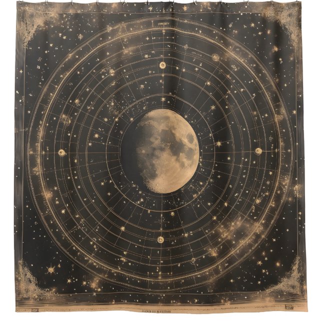 Vintage Lunar Celestial Map Design Duschvorhang (Vorderseite)