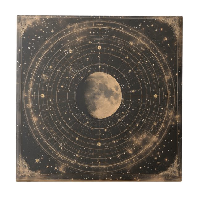 Vintage Lunar Celestial Map Design Fliese (Vorderseite)