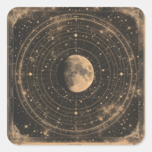Vintage Lunar Celestial Map Design Quadratischer Aufkleber