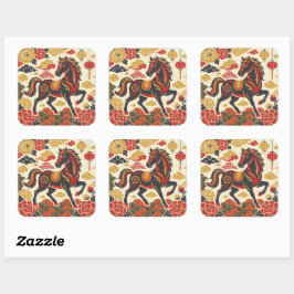 Vintage Lunar Horse | Chinese New Year Quadratischer Aufkleber