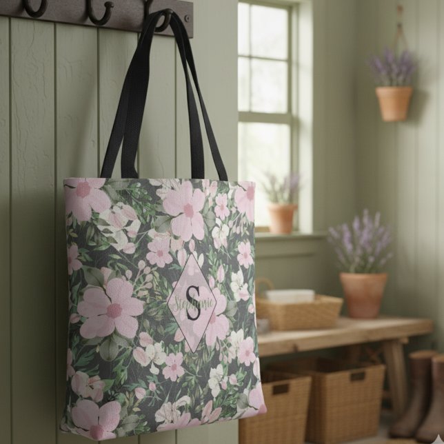 Vintage Lush Pink Botanisches Monogramm (Von Creator hochgeladen)