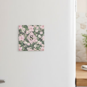 Vintage Lush Pink Botanisches Monogramm Magnet