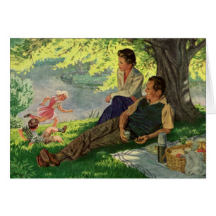Vintage lustige Familienpicknick unter einem schat