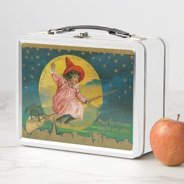 Vintage lustige Halloween-Hexe Metall Lunch Box (Beispiel)