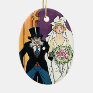 Vintage lustige Hochzeit, Mai Dezember Romantik Keramik Ornament
