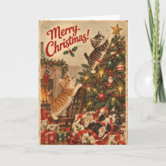 Vintage lustige Katzen-Weihnachtskarte | Retro-Wei Karte