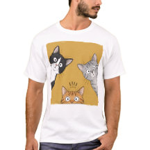 Vintage Lustige Neugierige Katzen Grafik T-Shirt,