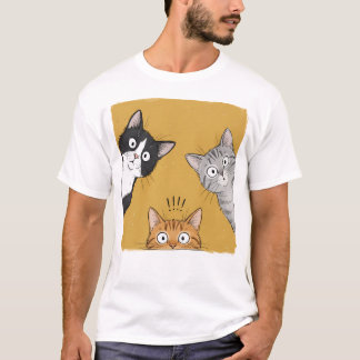 Vintage Lustige Neugierige Katzen Grafik T-Shirt, T-Shirt