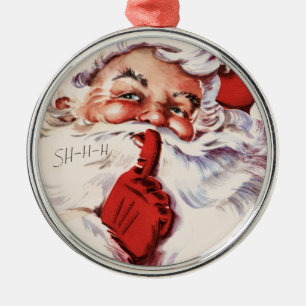 Vintage lustiger alter Santa Shhh Beige Silbernes Ornament