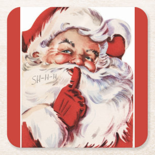 Vintage lustiger alter Santa Shhh Rot Rechteckiger Pappuntersetzer