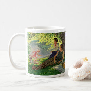 Vintage lustiger Familienpicknick unter einem scha Kaffeetasse