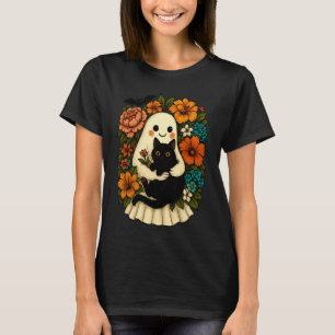 Vintage lustiger Geist hält schwarze Katzen Blumen T-Shirt