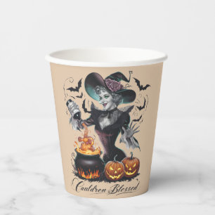 Vintage Lustiger Hexenkessel Gesegnet Halloween Pappbecher