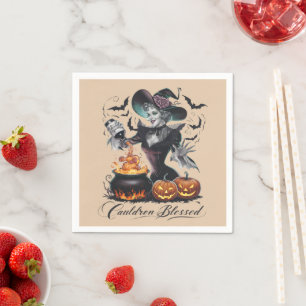 Vintage Lustiger Hexenkessel Gesegnet Halloween Serviette