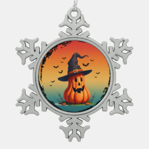 vintage lustiger Kürbis Herbst Herbstsaison Schneeflocken Zinn-Ornament