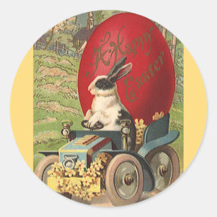Vintage lustiger Ostern, Hase Kaninchen Ei Automob Runder Aufkleber