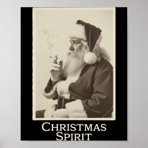 Vintage lustiger rauchender Weihnachtsmann Christm Poster