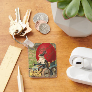 Vintage Lustiges Ostern, Hase Kaninchen Ei Automob Schlüsselanhänger