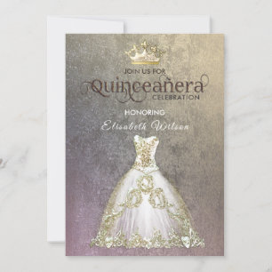 Vintage-Luxus-Kleid goldene Tiara Quinceañera-Einl Einladung