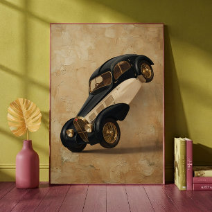 Vintage-Luxusauto beim Wheelie-Kunstwerk Poster