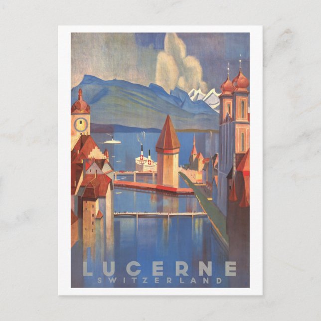 Vintage Luzerner Schweiz Reiseplakat Postkarte (Vorderseite)