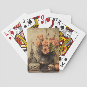 Vintage Macabre Rosen Totenköpfe Sepia Spielkarten