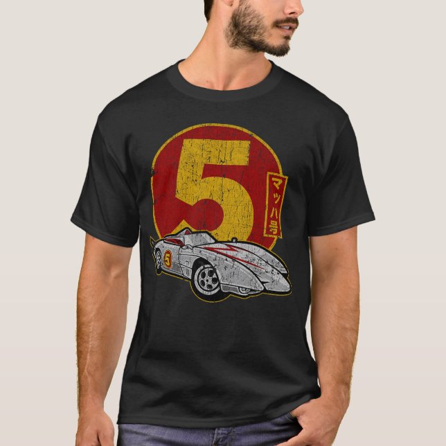 Vintage Mach Fünf-Gang-Rennwagen T-Shirt (Vorderseite)