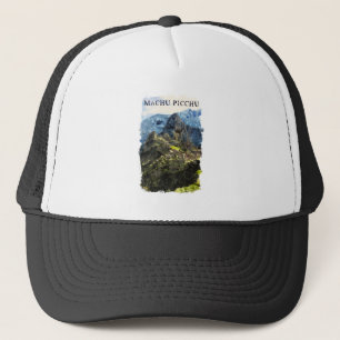 Vintage Machu Picchu Peru Aquarellmalerei Truckerkappe