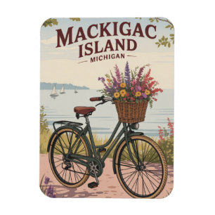 Vintage Mackinac Insel Michigan mit Blume Geschenk Magnet