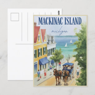 Vintage Mackinac Insel Michigan mit Blume Geschenk Postkarte