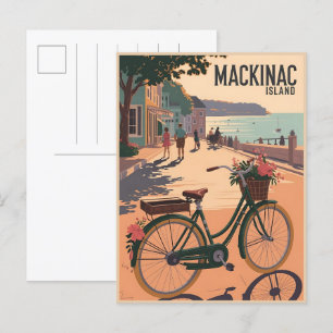 Vintage Mackinac Insel Michigan mit Blume Geschenk Postkarte