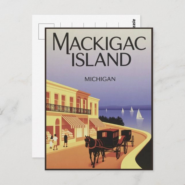 Vintage Mackinac Insel Michigan mit Blume Geschenk Postkarte (Vorne/Hinten)